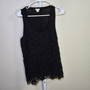 J.Crew Black Floral Lace Overlay Tank‎ Top Sleeveless Blouse - Women's Small